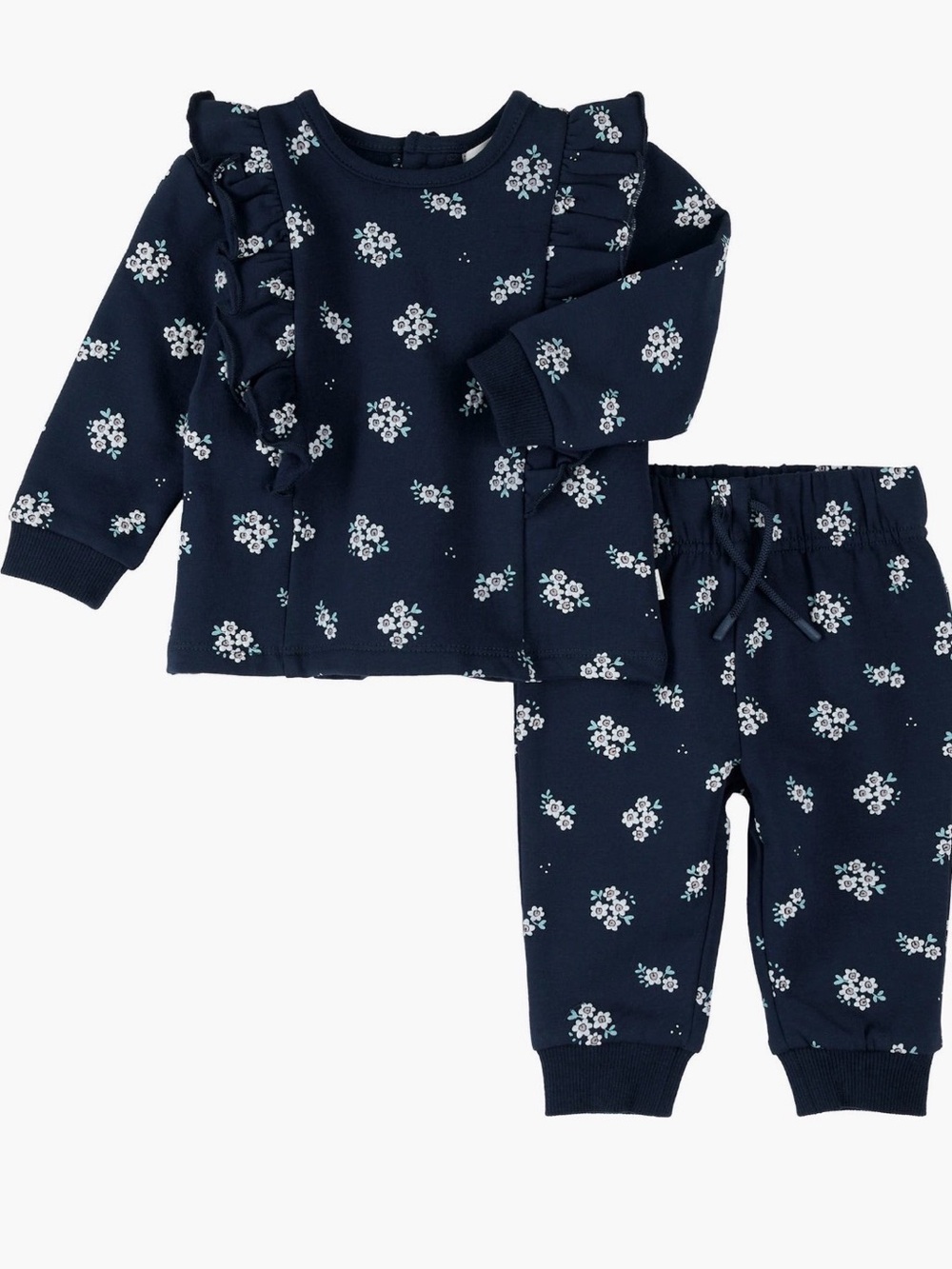 Petit Lem Navy and White Floral Ruffle Set